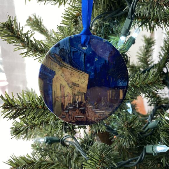 Van Gogh Cafe Terrace Keepsake Ornament RainCaper Double Sided 3" Porcelain NEW - Picture 3 of 6